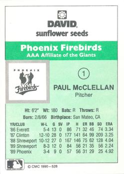 1990 CMC Phoenix Firebirds #1 Paul McClellan Back