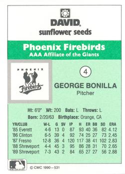 1990 CMC Phoenix Firebirds #4 George Bonilla Back