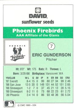 1990 CMC Phoenix Firebirds #7 Eric Gunderson Back