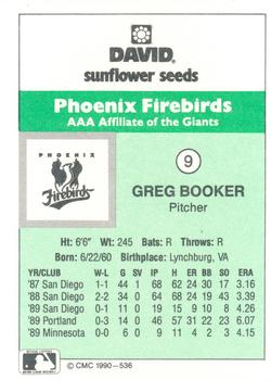 1990 CMC Phoenix Firebirds #9 Greg Booker Back