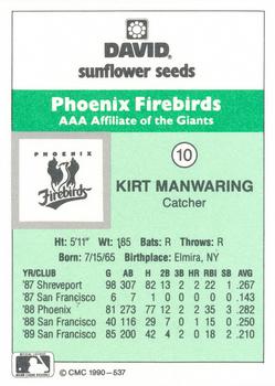 1990 CMC Phoenix Firebirds #10 Kirt Manwaring Back