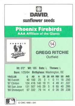 1990 CMC Phoenix Firebirds #14 Gregg Ritchie Back