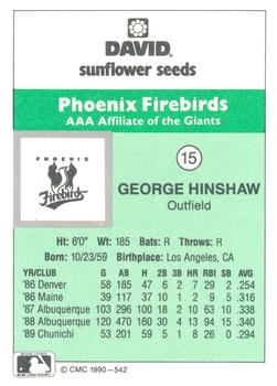 1990 CMC Phoenix Firebirds #15 George Hinshaw Back