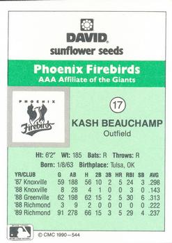 1990 CMC Phoenix Firebirds #17 Kash Beauchamp Back