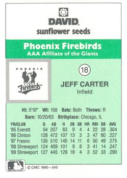1990 CMC Phoenix Firebirds #18 Jeff Carter Back
