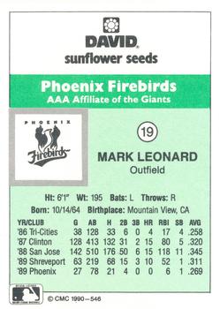 1990 CMC Phoenix Firebirds #19 Mark Leonard Back