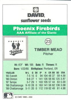 1990 CMC Phoenix Firebirds #23 Timber Mead Back