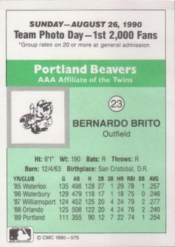1990 CMC Portland Beavers #23 Bernardo Brito Back