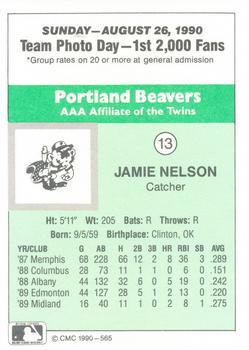 1990 CMC Portland Beavers #13 Jamie Nelson Back