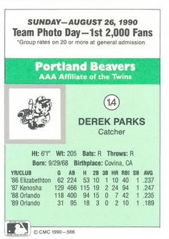 1990 CMC Portland Beavers #14 Derek Parks Back