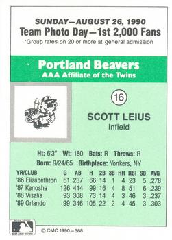 1990 CMC Portland Beavers #16 Scott Leius Back