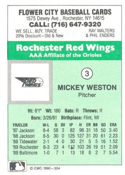 1990 CMC Rochester Red Wings #3 Mickey Weston Back