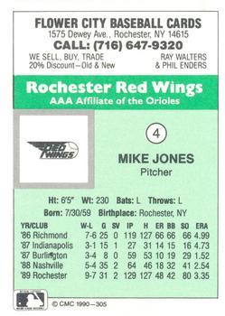 1990 CMC Rochester Red Wings #4 Mike Jones Back