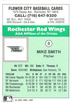 1990 CMC Rochester Red Wings #8 Mike Smith Back
