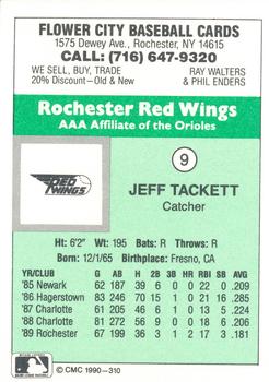 1990 CMC Rochester Red Wings #9 Jeff Tackett Back
