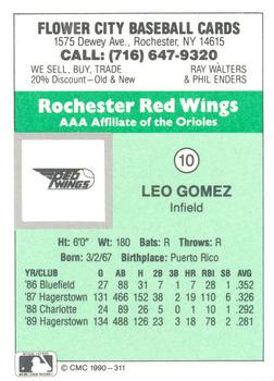 1990 CMC Rochester Red Wings #10 Leo Gomez Back