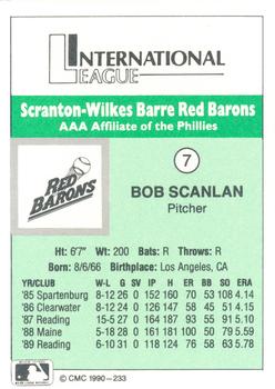 1990 CMC Scranton Red Barons #7 Bob Scanlan Back