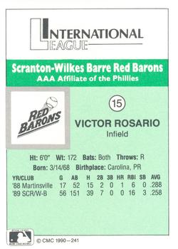 1990 CMC Scranton Red Barons #15 Victor Rosario Back