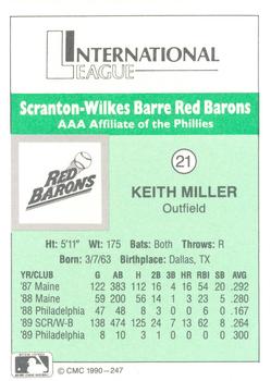 1990 CMC Scranton Red Barons #21 Keith Miller Back