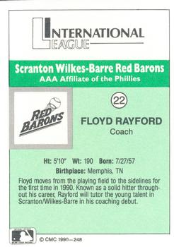 1990 CMC Scranton Red Barons #22 Floyd Rayford Back