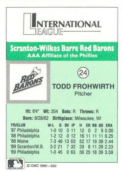 1990 CMC Scranton Red Barons #24 Todd Frohwirth Back