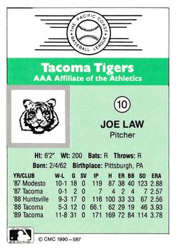 1990 CMC Tacoma Tigers #10 Joe Law Back