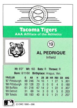 1990 CMC Tacoma Tigers #19 Al Pedrique Back