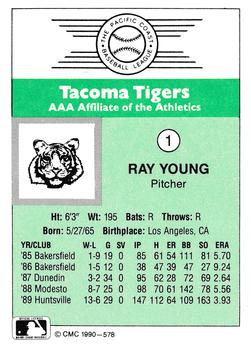 1990 CMC Tacoma Tigers #1 Ray Young Back