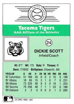 1990 CMC Tacoma Tigers #24 Dick Scott Back