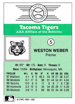 1990 CMC Tacoma Tigers #5 Weston Weber Back