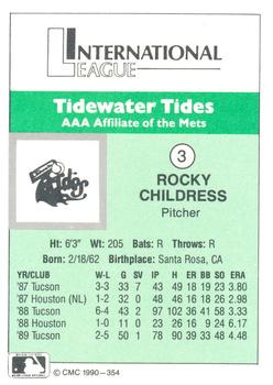 1990 CMC Tidewater Tides #3 Rocky Childress Back