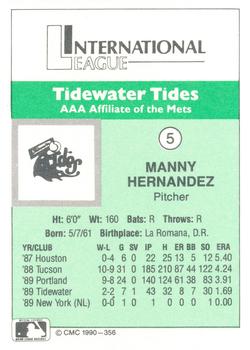 1990 CMC Tidewater Tides #5 Manny Hernandez Back