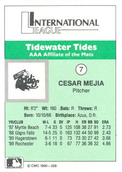 1990 CMC Tidewater Tides #7 Cesar Mejia Back