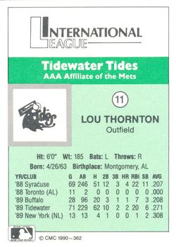 1990 CMC Tidewater Tides #11 Lou Thornton Back