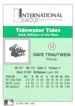1990 CMC Tidewater Tides #12 Dave Trautwein Back
