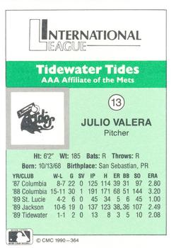 1990 CMC Tidewater Tides #13 Julio Valera Back