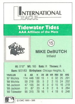 1990 CMC Tidewater Tides #15 Mike DeButch Back
