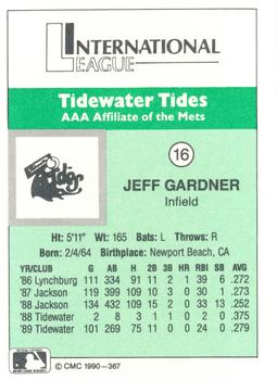 1990 CMC Tidewater Tides #16 Jeff Gardner Back