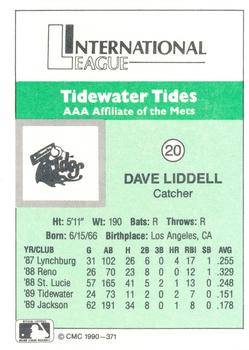 1990 CMC Tidewater Tides #20 Dave Liddell Back