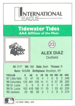 1990 CMC Tidewater Tides #23 Alex Diaz Back