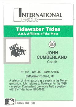 1990 CMC Tidewater Tides #28 John Cumberland Back