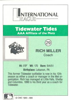 1990 CMC Tidewater Tides #29 Rich Miller Back