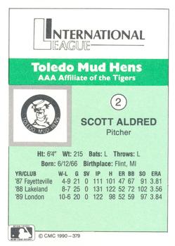 1990 CMC Toledo Mud Hens #2 Scott Aldred Back