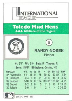 1990 CMC Toledo Mud Hens #6 Randy Nosek Back