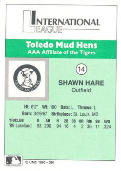1990 CMC Toledo Mud Hens #14 Shawn Hare Back