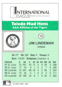 1990 CMC Toledo Mud Hens #15 Jim Lindeman Back