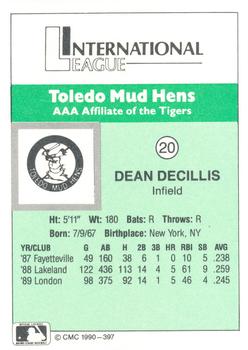 1990 CMC Toledo Mud Hens #20 Dean Decillis Back