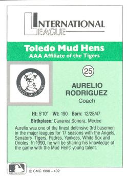 1990 CMC Toledo Mud Hens #25 Aurelio Rodriguez Back