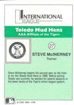 1990 CMC Toledo Mud Hens #27 Steve McInerney Back