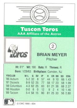 1990 CMC Tucson Toros #2 Brian Meyer Back